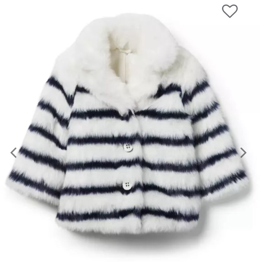 Janie and Jack White and Navy Striped Faux Fur Coat